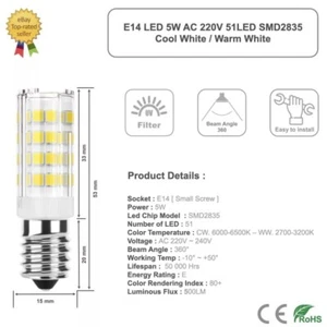 E14 LED Bulb Small Screw 3W 5W 7W Cool Warm/Cool/Neutral White Light for Kitchen - Picture 1 of 33