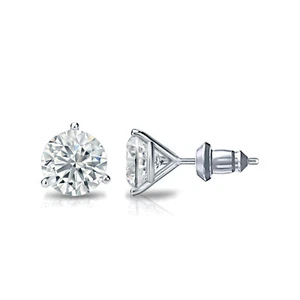 14 Karat Weißgold runde Diamant Simulant Ohrstecker 3 Krappen (1/4-2 kt, AAA-Qualität) - Bild 1 von 4