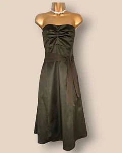 Coast Olive Green Satin Strapless Special Occasion Dress UK 16 US 12 EU 44 - Picture 1 of 9
