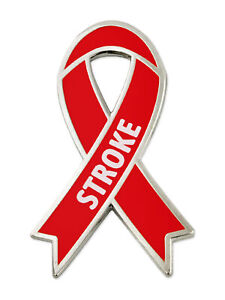 PinMart's Stroke Red Awareness Ribbon Enamel Lapel Pin