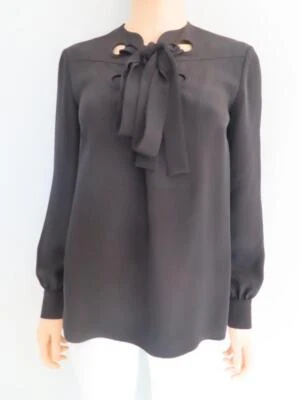 Blusa Derek Lam Negra Con Cordones Frontales 100% Seda Talla 40/US 4 $890 Foto 1 de 4