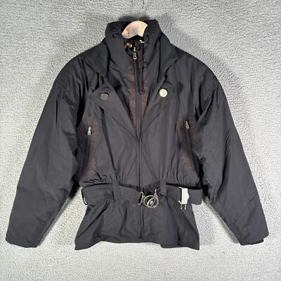 Chaqueta de esquí Bogner para mujer talla 6 negra con cinturón hecha en EE. UU. nailon bordado retro con Foto 1 de 4