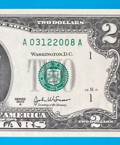 March 12, 2008 / 3 December 2008 : A 03122008 A BIRTHDAY NOTE $2 Two Dollar Bill - Picture 1 of 3
