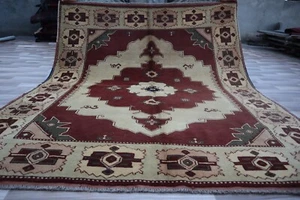 5x5 Afghan Kazak Teppich - Rot & Elfenbein Geometrisches Medaillon Design - Traditionelle Wolle - Bild 1 von 10