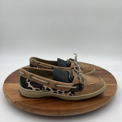 Size 6 M Sperry Boat Shoes Womens Angelfish Pony Hair Leopard Print Deck 9102146 - Imagem 1 de 4