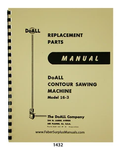 DoALL 16-3 Bandsaw Contour Machine Replacement Parts Manual #1432 - Picture 1 of 9
