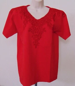 New 1990's Cactus Women's Blouse Embroidered Lace Design Red 100% Cotton Medium - Picture 1 of 6