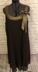 ROBBIE BEE SIGNATURE Brown Size 12 Formal , Church PLEATED DRESS GOLD TRIM - Picture 1 of 6