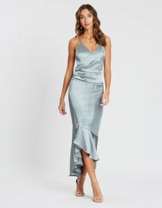 NEW Chi Chi London Green Devon Satin Maxi Dress Size 6 - 8 - Picture 1 of 6