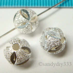 2x ITALIENISCHE STERLINGSILBER LASER STARDUST RUNDE SPACER PERLE 8 mm J083 - Bild 1 von 2