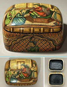 Kaschmir Indien Vintage handgefertigte lackierte Pappmaché Deckel Schmuckschatulle - Bild 1 von 10