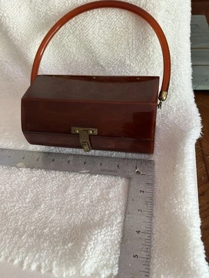 Lucite 手提包,复古中世纪,棕色玳瑁图案,迈阿密制造  — 第 1/4 张图片