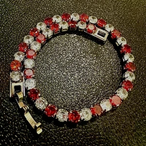 14K White Gold Plated 8 Ct Round Lab-Created Ruby Diamond Tennis Bracelet - Picture 1 of 2