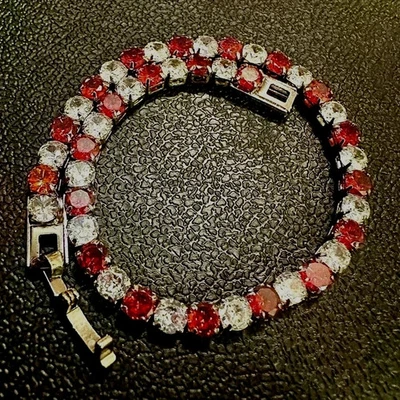 14K White Gold Plated 8 Ct Round Lab-Created Ruby Diamond Tennis Bracelet - Image 1 of 2