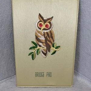 Bridge Padcover W/ Pad bi fold book Owl embroidery Patch Vintage 1970 VGUC - Picture 1 of 6