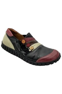 Spring Step Women's Neeta Leather Slip On Sneakers Black Multi - Picture 1 of 3
