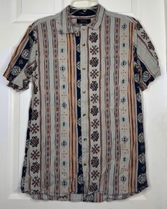 Top camicia uomo ROARK marrone marrone blu a righe S/s bottoni davanti taglia media usato in ottime condizioni - Foto 1 di 3