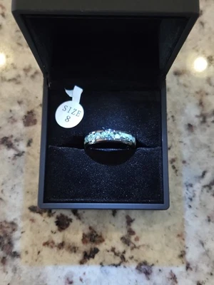 Michigan Greenstone Women's Inlay Ring, Size 8. Black Ceramic Ring Blank. - Image 1 of 4