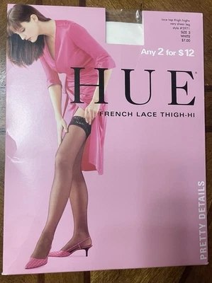 Medias altas hasta el muslo de encaje francés HUE pierna muy transparente talla 3 blancas #5971 NUEVAS Foto 1 de 4