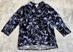 Dana Buchman Womens Shirt XXL Black Purple Floral Popover Henley Whimsigoth - Picture 1 of 13