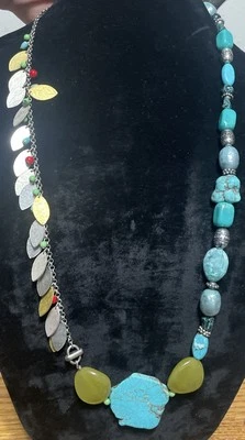 Chico’s Fashion Necklace, Faux Turquoise, Serpentine & Silver-Tone Accents, 42” - Image 1 of 4
