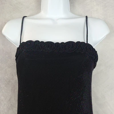 Vintage Maxi Dress Womens 5/6 Black Glitter Rosette Gown Goth Whimsy Fairy 90s - Image 1 of 4