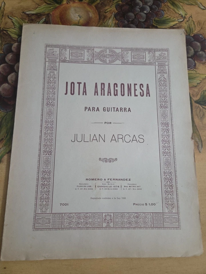 Julian Arcas Jota Aragonesa Для Классической Гитары Чрезвычайно Редкие Нотные Ноты - Изображение 1 из 2