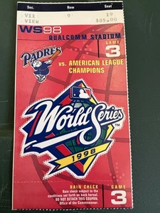 1998 WORLD SERIES GAME #3 YANKEES PADRES TICKET STUB Brosius 2 HRs Rivera Save - Picture 1 of 3