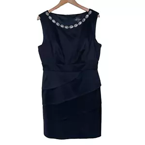 Sparkle Neck Gem Embellished Large 16 Sheath Little Black DRESS Sleeveless NEW - Picture 1 of 8