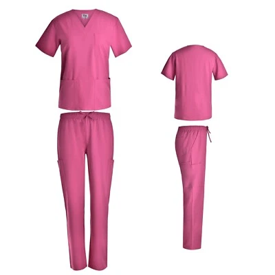 Conjuntos Médicos Unisex ELASTIZADOS Sólidos Cuello en V Top Pantalón Carga Hombres Mujeres Uniforme de Enfermería Foto 1 de 4