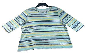 Studio Works Shirt Womens Plus size 1X Blue Yellow Striped Casual 3/4 Sleeve