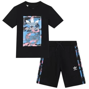 Adidas Camo Infants Shorts Tee Set Black HK0322 - Picture 1 of 2