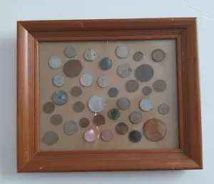 Vintage Framed Wall Hanging Coins/Token Framed - Picture 1 of 24