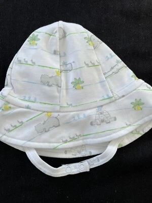 Kissy Kissy Nuevo con Etiquetas Pima Blanco/Azul Animales de Zoo Mentón Correa a Presión Sombrero para el Sol Pequeño 0-6 Mos Foto 1 de 4