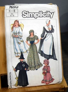Simplicity 7650 Ángel Peregrino Bruja Campesina Niñas Talla 6 8 Patrón SIN CORTAR - Imagen 1 de 4