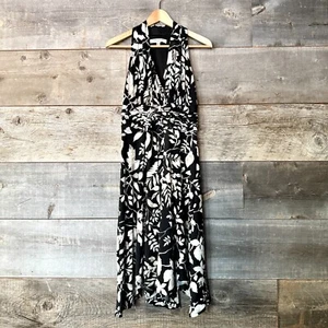 Evan Picone NWT Everyday Art Black Combo Halter Neck Floral Dress 8 Ruched Party - Picture 1 of 12
