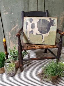 PRIMITIVE VINTAGE FOLK ART VICTORIAN FARM COUNTRY STYLE ISOBELL THE COW SIGN - Picture 1 of 8