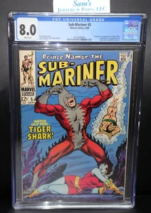 Sub-Mariner #5 CGC 8.0 ❄️pagine BIANCO neve❄️ origine 1968 & primo squalo tigre - Foto 1 di 9