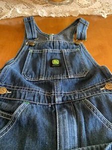 John Deere Kid's Bib Overalls Blue Cotton Denim Youth 7 Adjustable Straps - Picture 1 of 17
