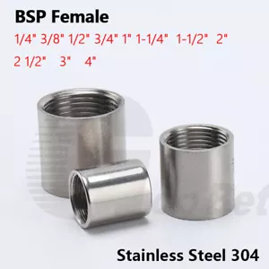 Stainless Steel 304 Full Socket Connector Couper 1/4" - 4" BSP Threaded Fittings - Picture 1 of 8
