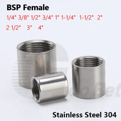 Stainless Steel 304 Full Socket Connector Couper 1/4" - 4" BSP Threaded Fittings - Image 1 of 4