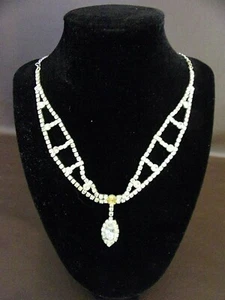 Silver Tone Rhinestone Necklace With Clear Stone Pendant - Picture 1 of 4