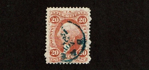 1862-71 Revenue First Issue Wash. 20c Red INLAND EXCH Sc#R42c GREAT Cancellation - Image 1 of 1