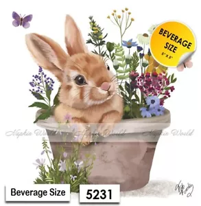 (5231) TWO Paper BEVERAGE / COCKTAIL Decoupage Art Craft Napkins - EASTER BUNNY - Picture 1 of 3