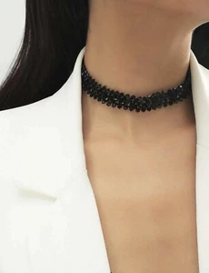 Fashion Jewelry Anniversary Day Black Crystal Choker Necklace Braided Sexy Gift - Picture 1 of 4