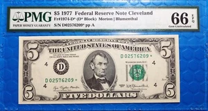 1977 $5 Federal Reserve Note Fr-1974-D* Cleveland PMG66 Gem EPQ - Picture 1 of 4