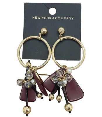Pendientes New York & Company 4” Tono Dorado Aros Mezclados Cuentas Colgantes - Nuevos Foto 1 de 4