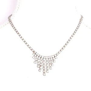 Vintage Rhinestone Necklace Wedding Bride Clear Crystal Pinup Prom Formal 50s  - Picture 1 of 16