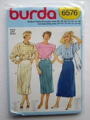 NUEVA Falda Vintage BURDA Patrón Costura Larga Plisada Cintura Alta Hipster Años 80 6576 Foto 1 de 2
