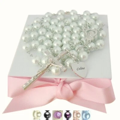 Personalisiert Rosenkranz, Gravierte Perlmutt Jeder Name , Erste Kommunion Gift - Bild 1 von 4